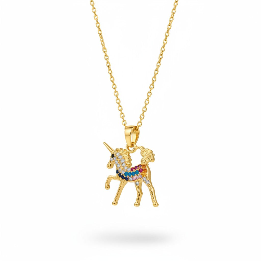 18K Gold Plated Rainbow Unicorn Pendant Necklace