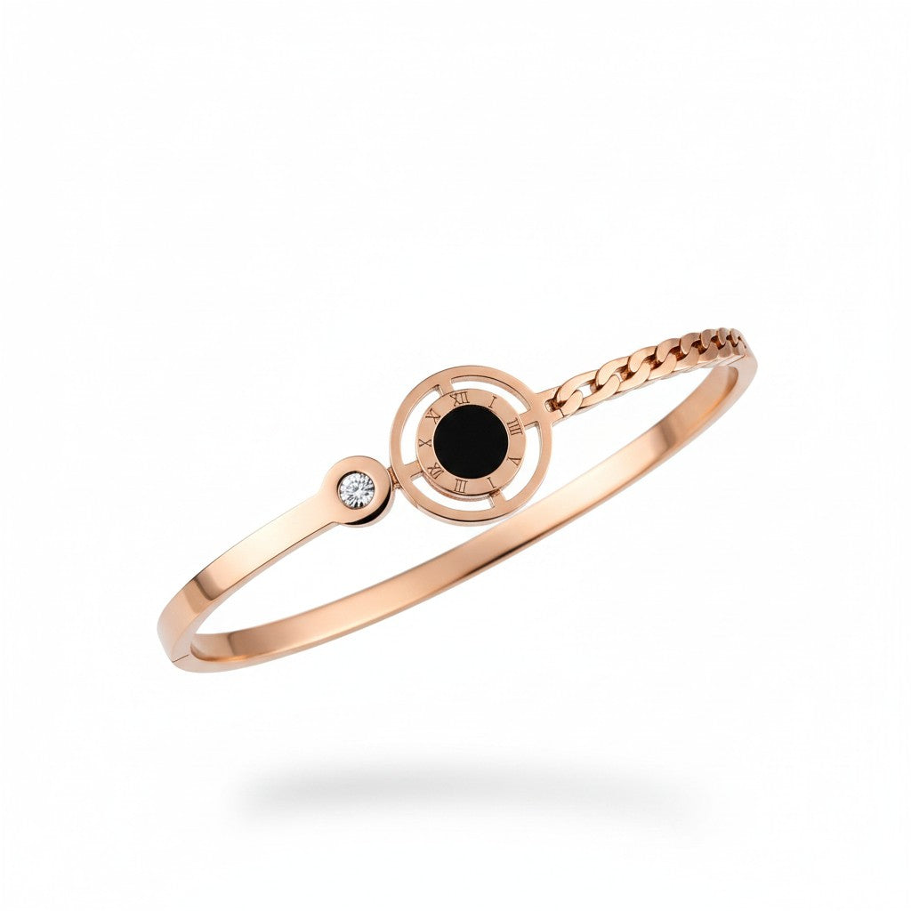 Rose Gold Plated Black Stone Kada