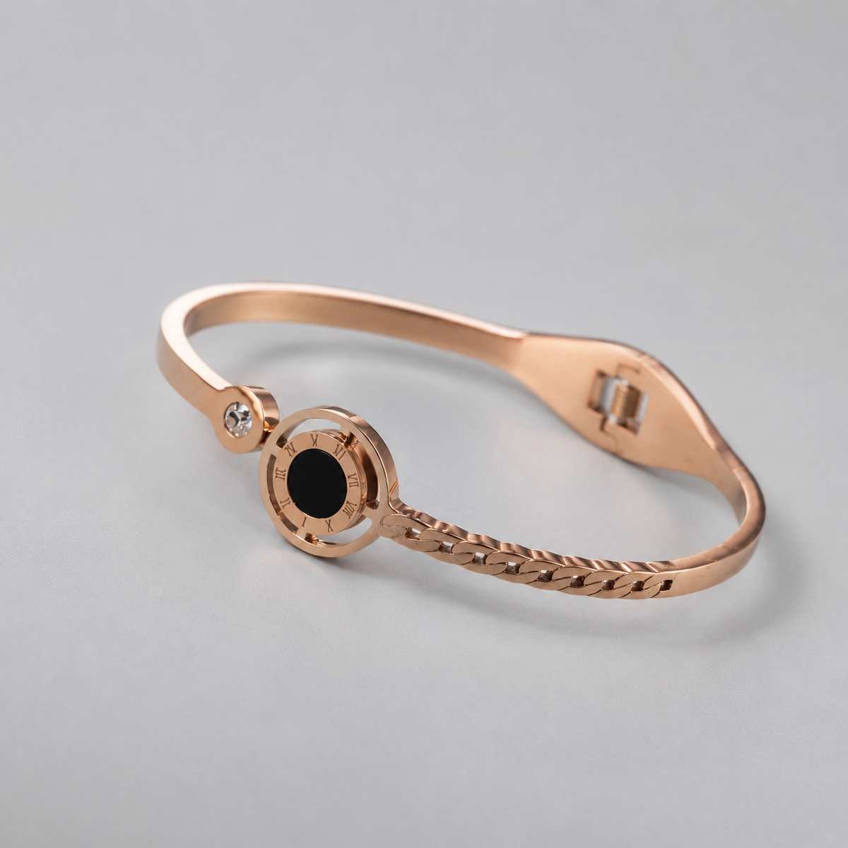 Rose Gold Plated Black Stone Kada
