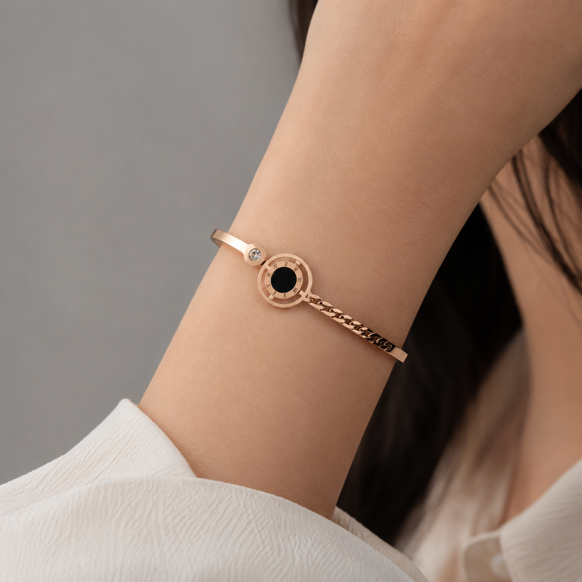 Rose Gold Plated Black Stone Kada