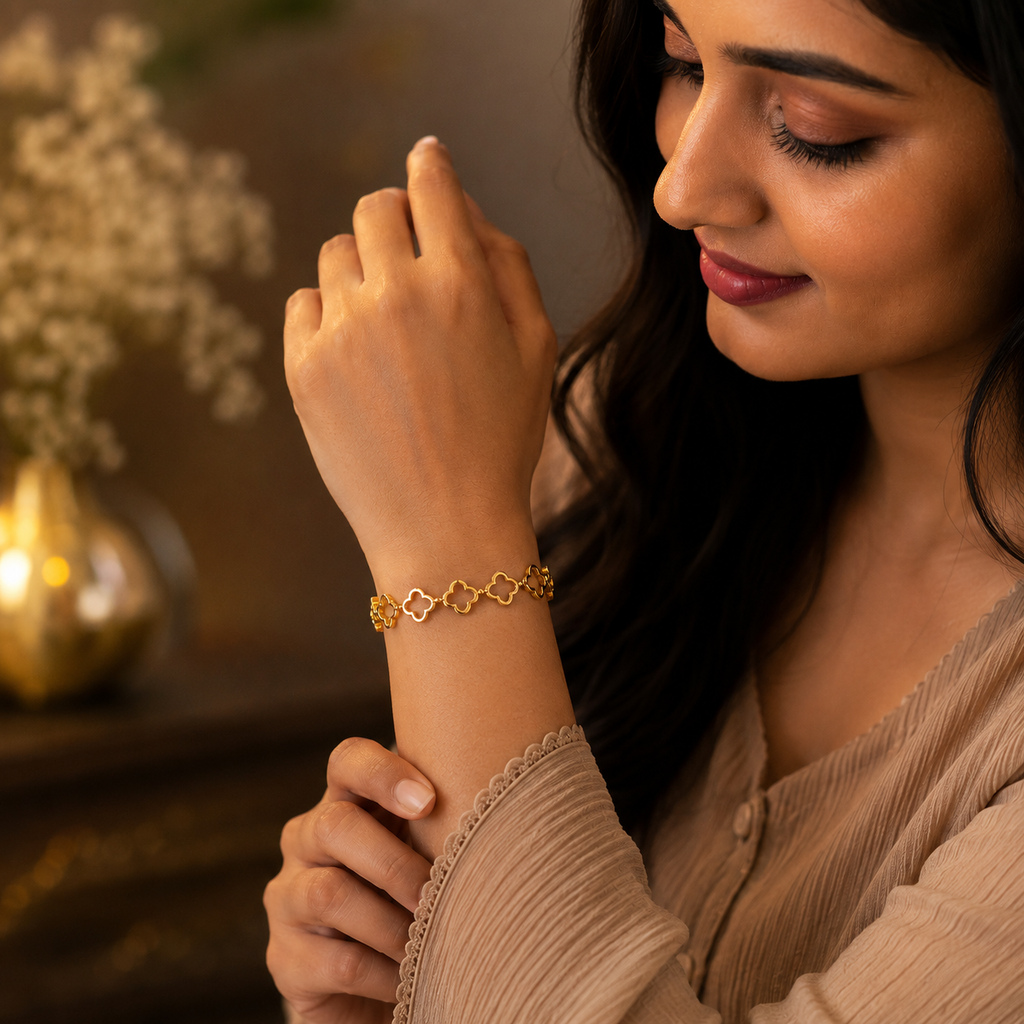 18K Gold Plated Floral Kada for Women