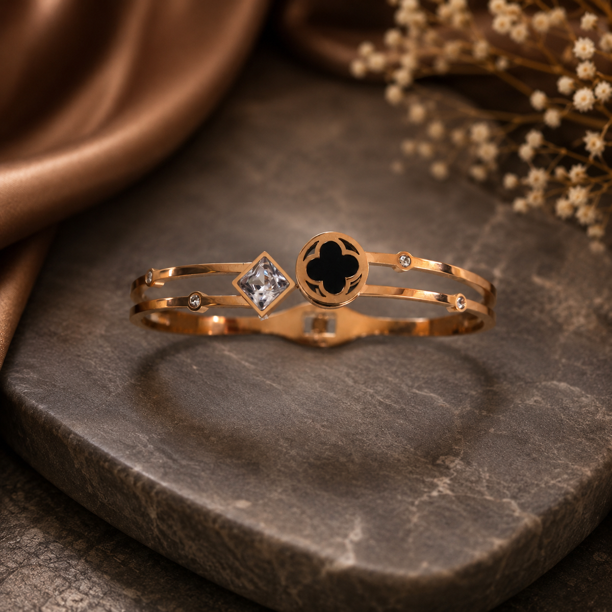 Rose Gold Clover Kada for Women