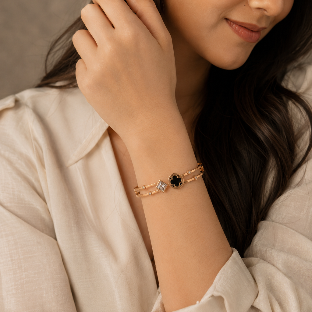 Rose Gold Clover Kada for Women