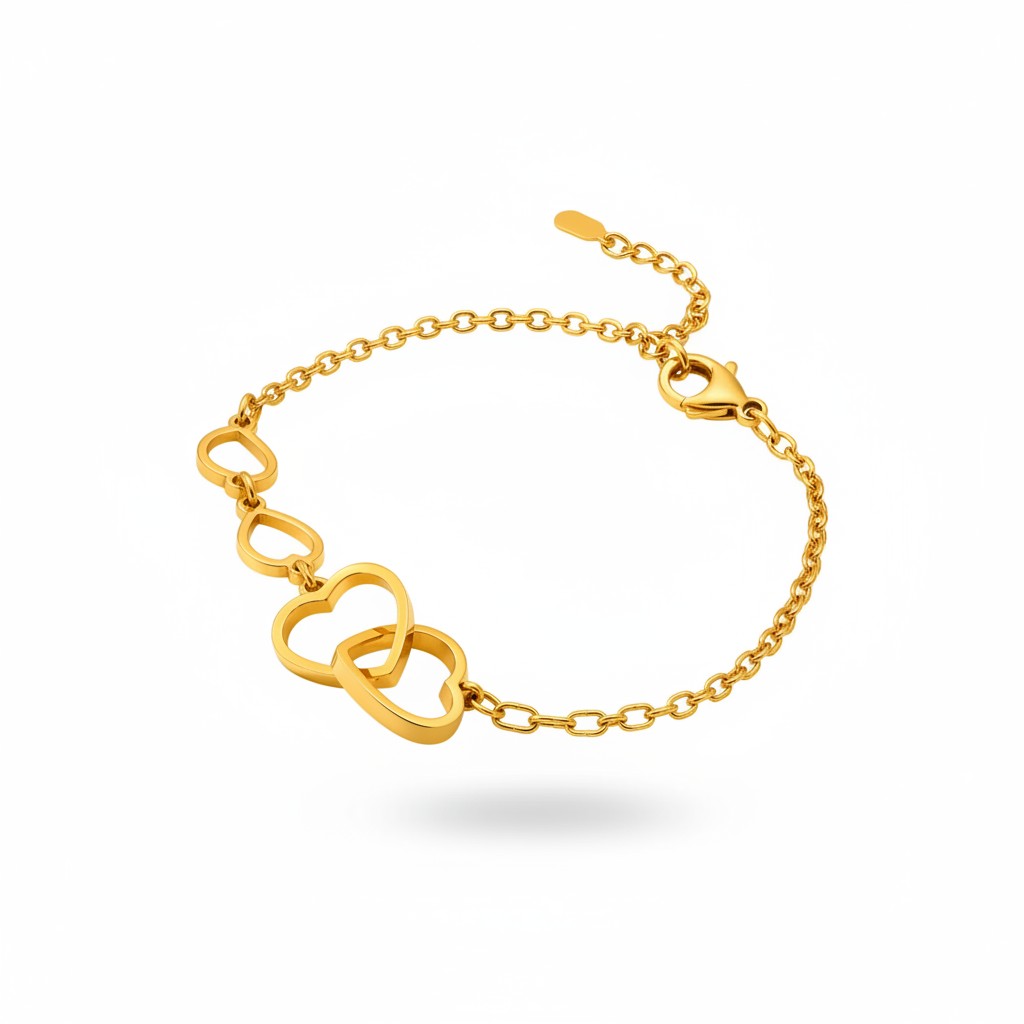 18K Gold Plated Double Heart Chain Bracelet