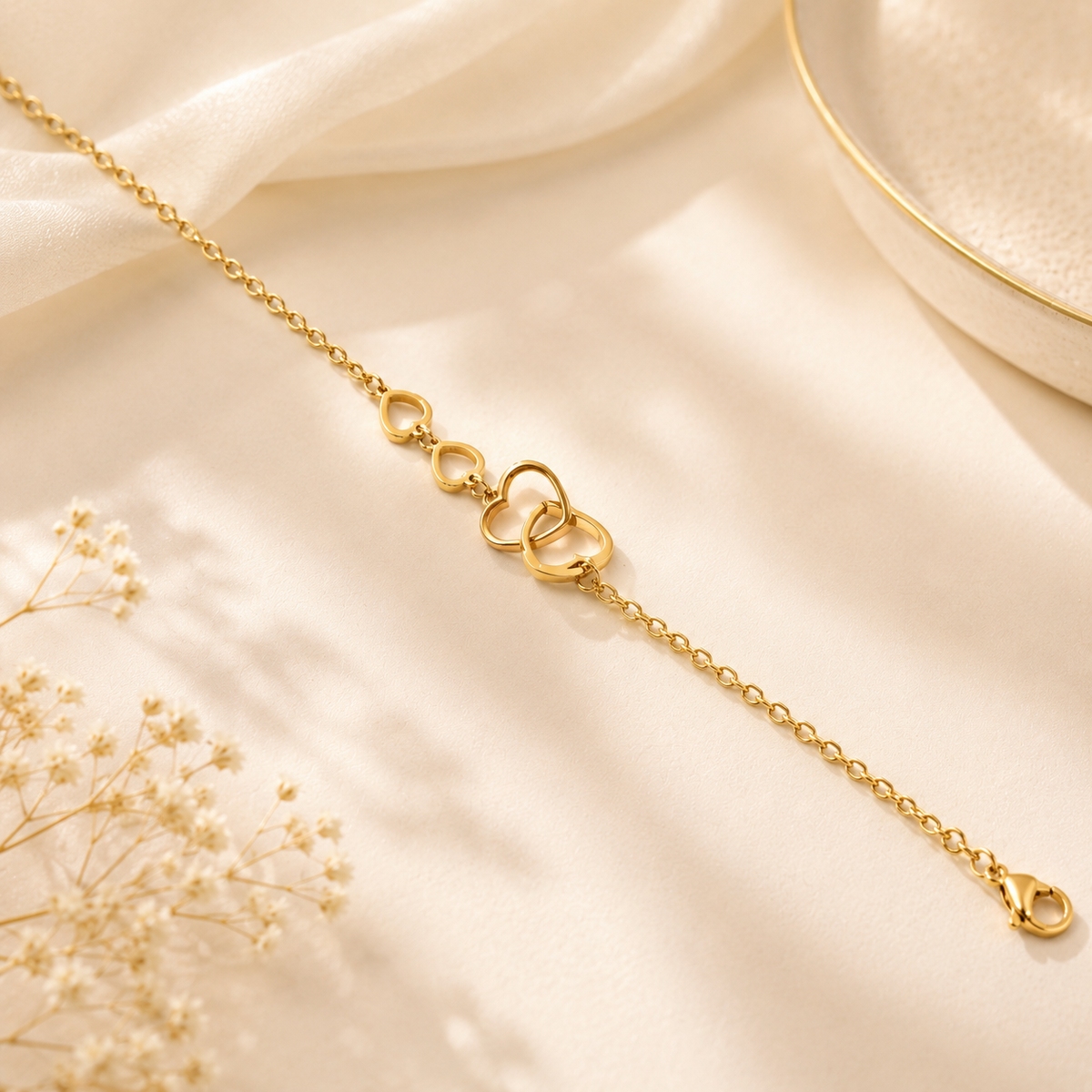 18K Gold Plated Double Heart Chain Bracelet