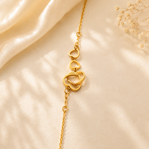18K Gold Plated Double Heart Chain Bracelet