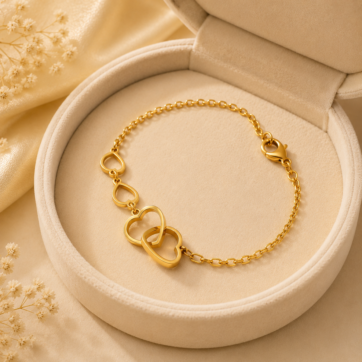 18K Gold Plated Double Heart Chain Bracelet