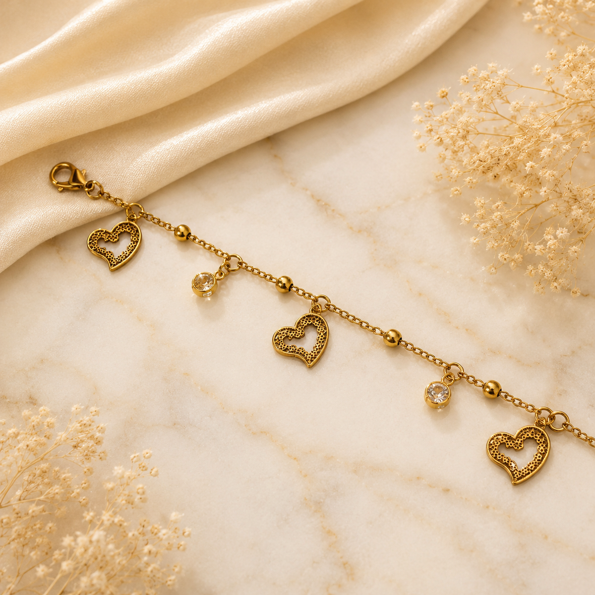 18K Gold Plated Heart Charm Chain Bracelet