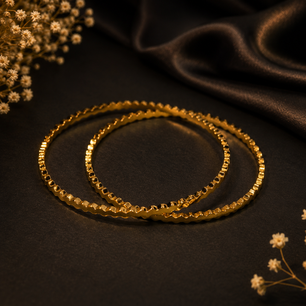 18K Gold Plated Textured Bangles for Women – Set of 2