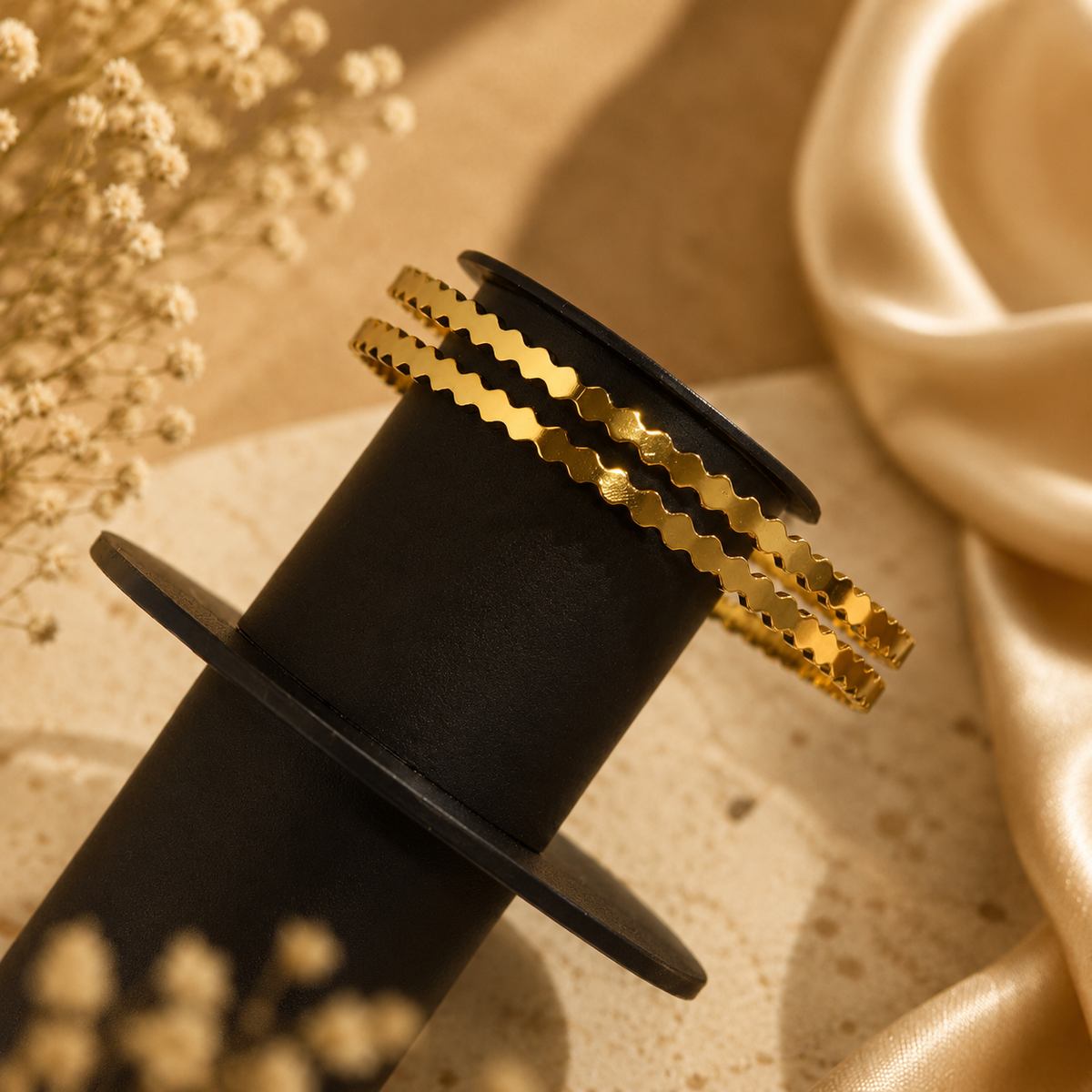 18K Gold Plated Textured Bangles for Women – Set of 2
