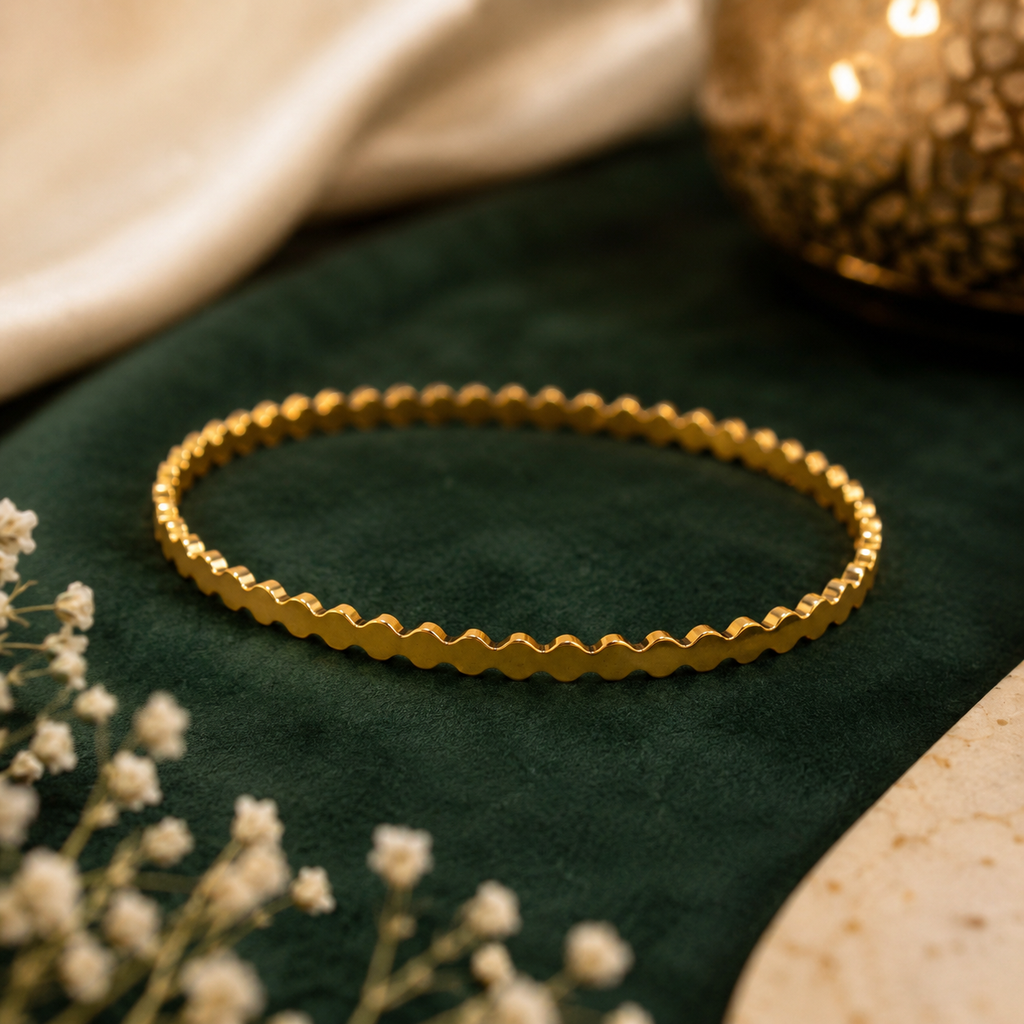 18K Gold Plated Textured Bangles for Women – Set of 2