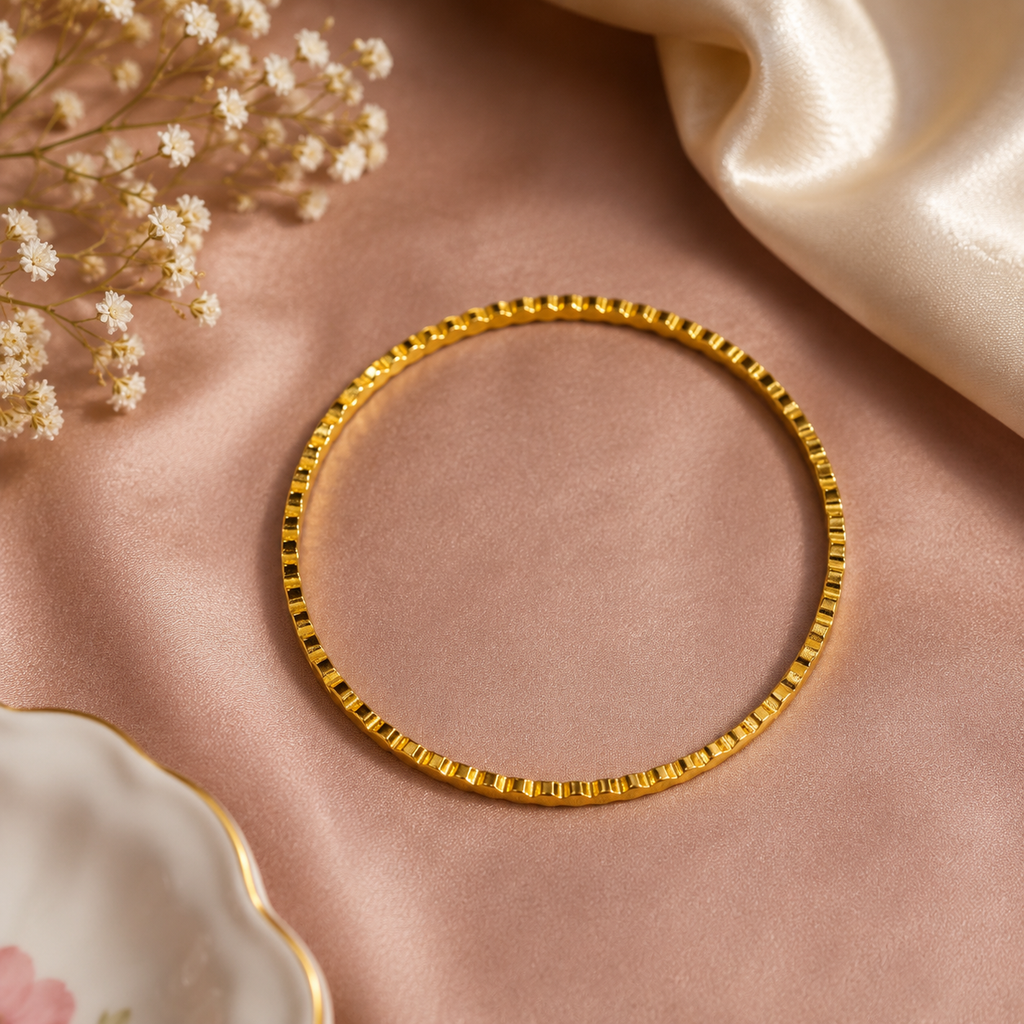 18K Gold Plated Textured Bangles for Women – Set of 2