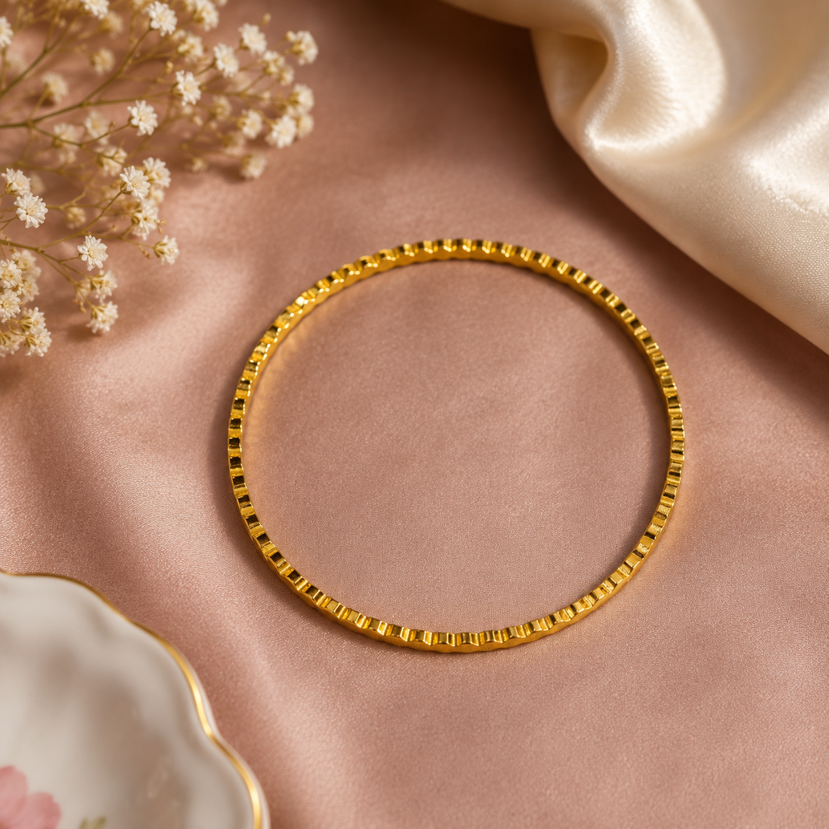 18K Gold Plated Textured Bangles for Women – Set of 2