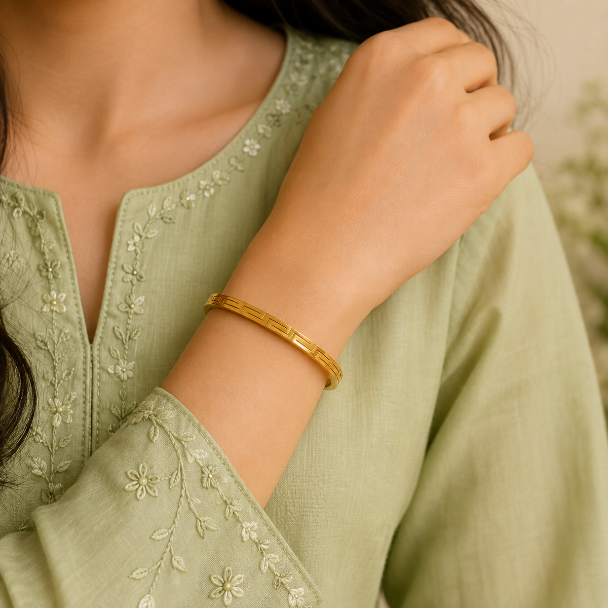 Geometric Gold Plated Bangle