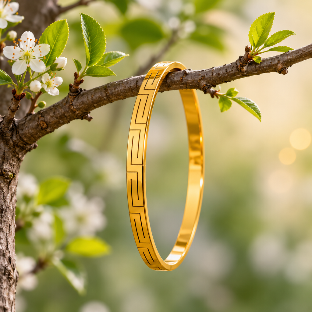 Geometric Gold Plated Bangle