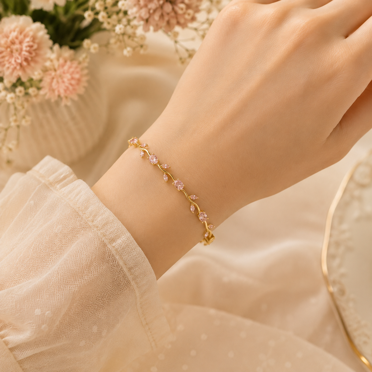 Elegant 18K Gold Plated Beaded Bracelet