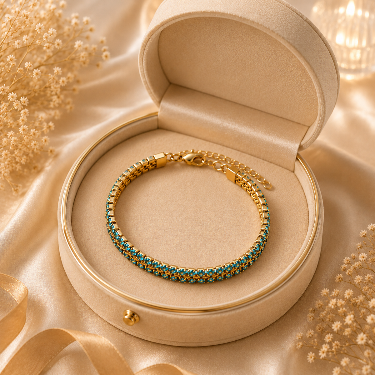 18K Gold Plated Blue Stone Bracelet for Women – Elegant Beaded Chain Bracelet