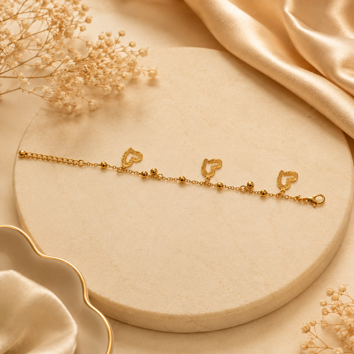 18K Gold Plated Heart Charm Chain Bracelet