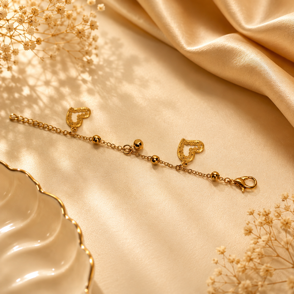 18K Gold Plated Heart Charm Chain Bracelet