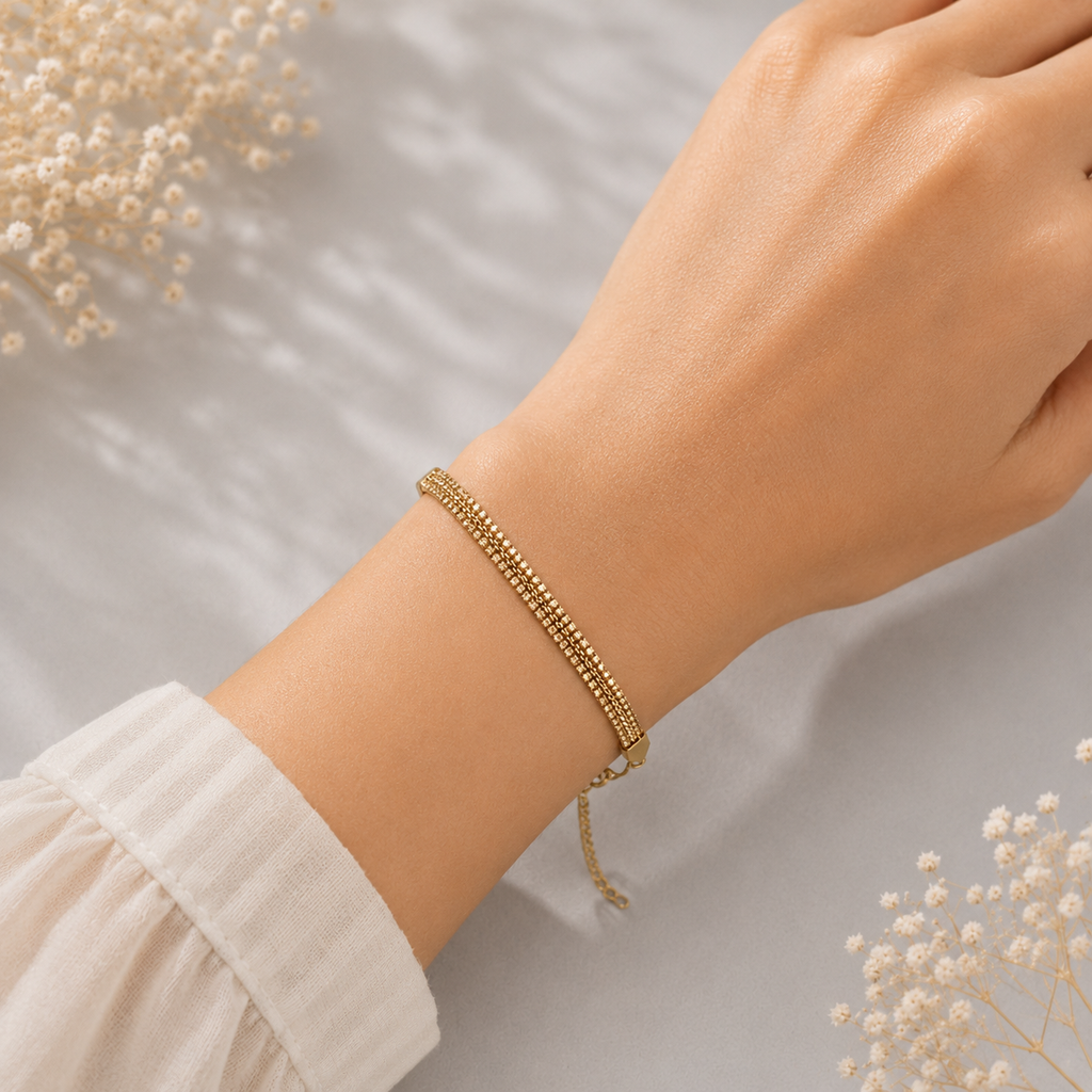 Gold Plated Beaded Chain Bracelet for Women – Elegant Layered Bracelet