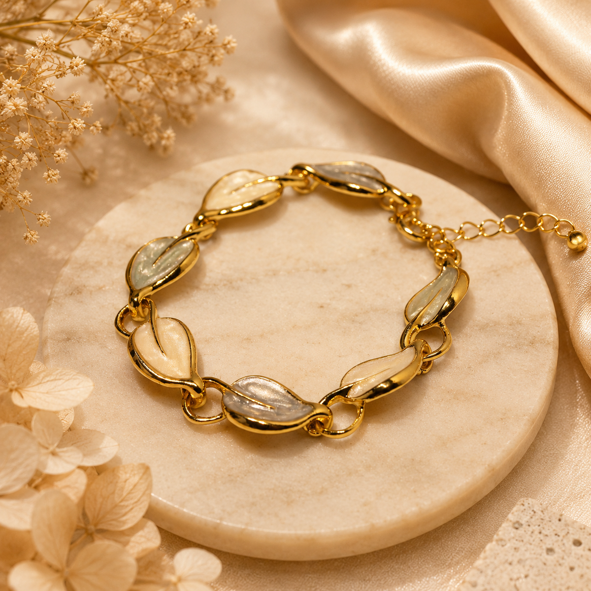 18K Gold Plated Leaf Link Bracelet for Women – Elegant Statement Bracelet
