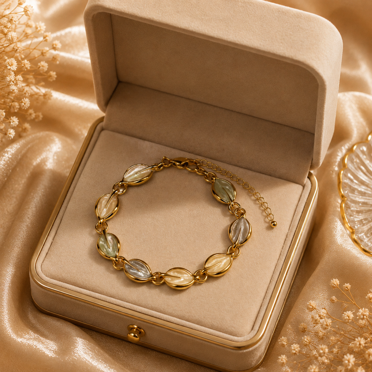 18K Gold Plated Leaf Link Bracelet for Women – Elegant Statement Bracelet