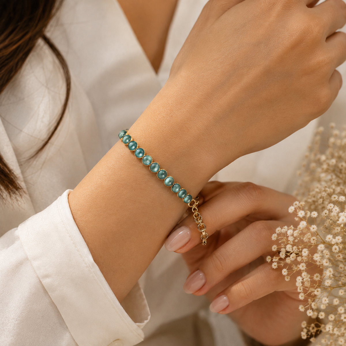 18K Gold Plated Turquoise Beaded Bracelet