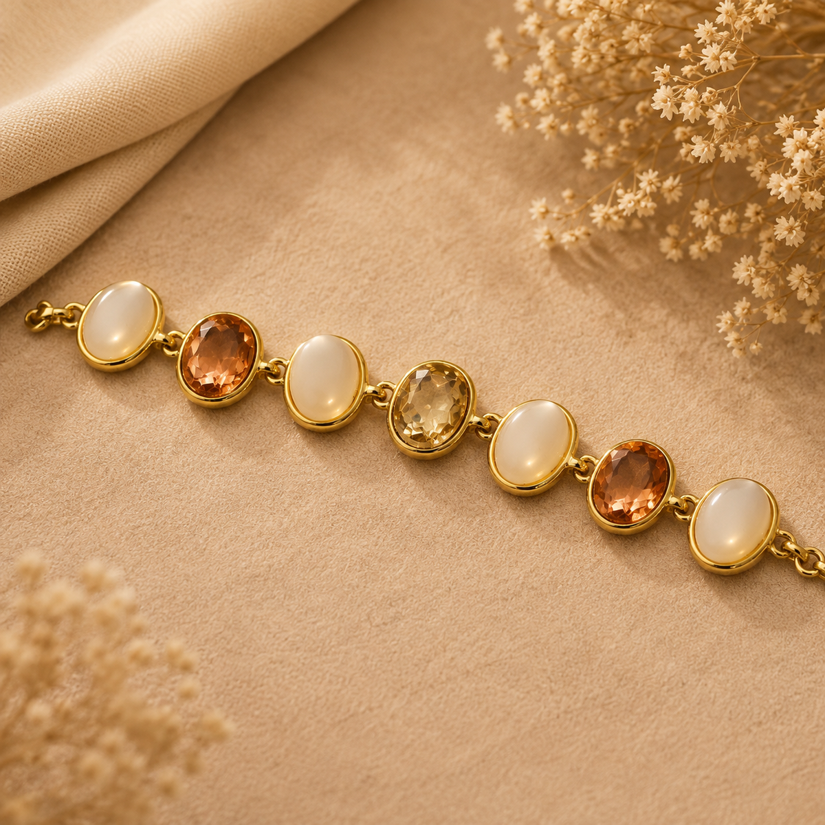 18K Gold Plated Pearl & Multicolor Stone Bracelet