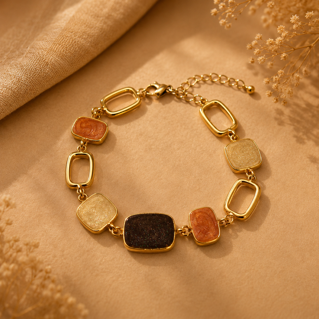 18K Gold Plated Multicolor Stone Link Bracelet