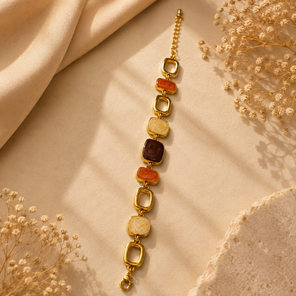18K Gold Plated Multicolor Stone Link Bracelet