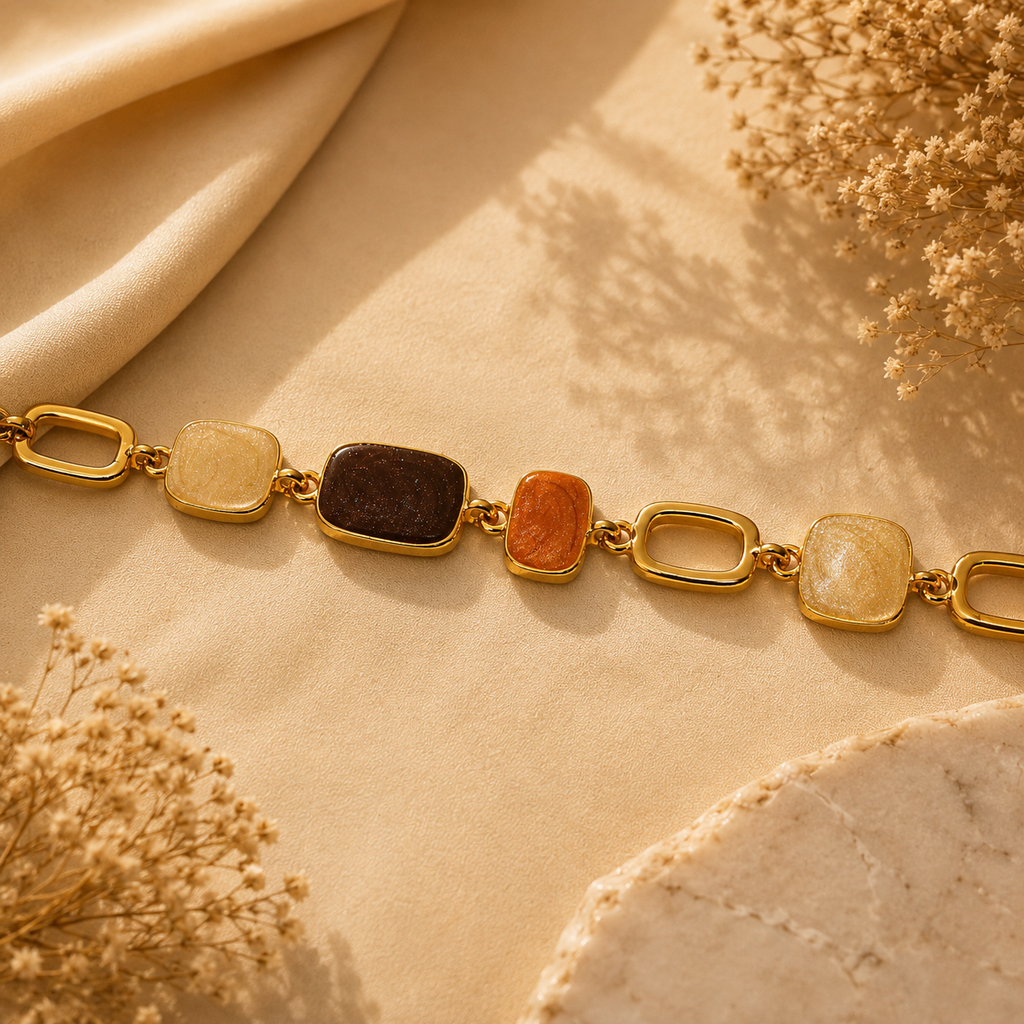 18K Gold Plated Multicolor Stone Link Bracelet