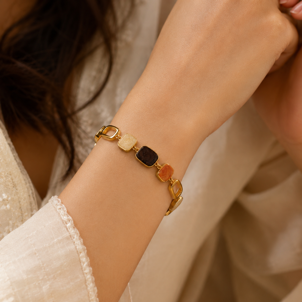18K Gold Plated Multicolor Stone Link Bracelet