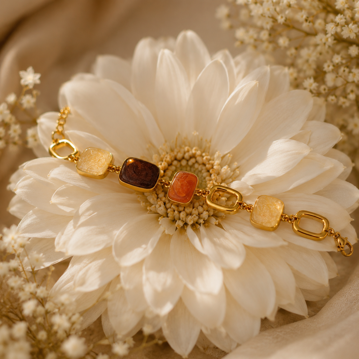 18K Gold Plated Multicolor Stone Link Bracelet