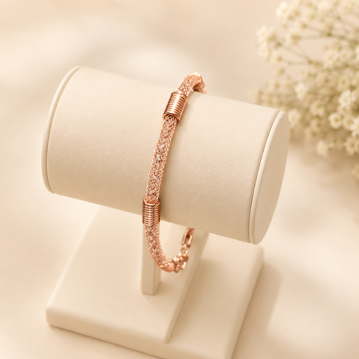 Rose Gold Plated Mesh Chain Bracelet for Women