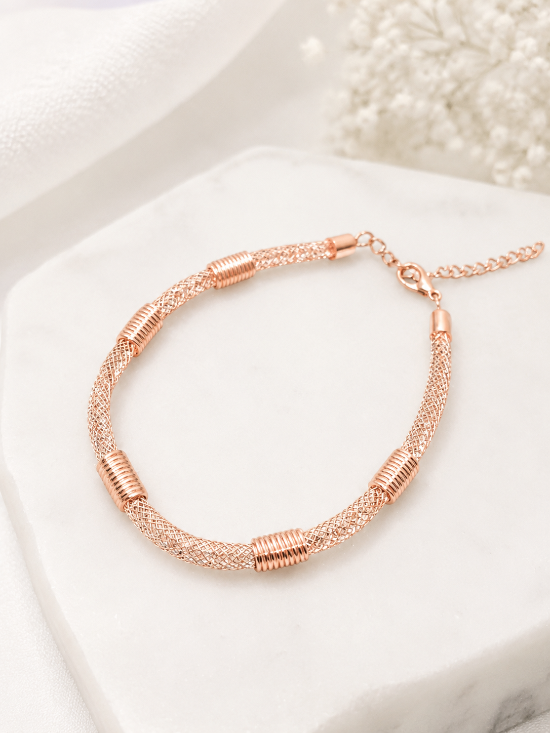 Rose Gold Plated Mesh Chain Bracelet for Women
