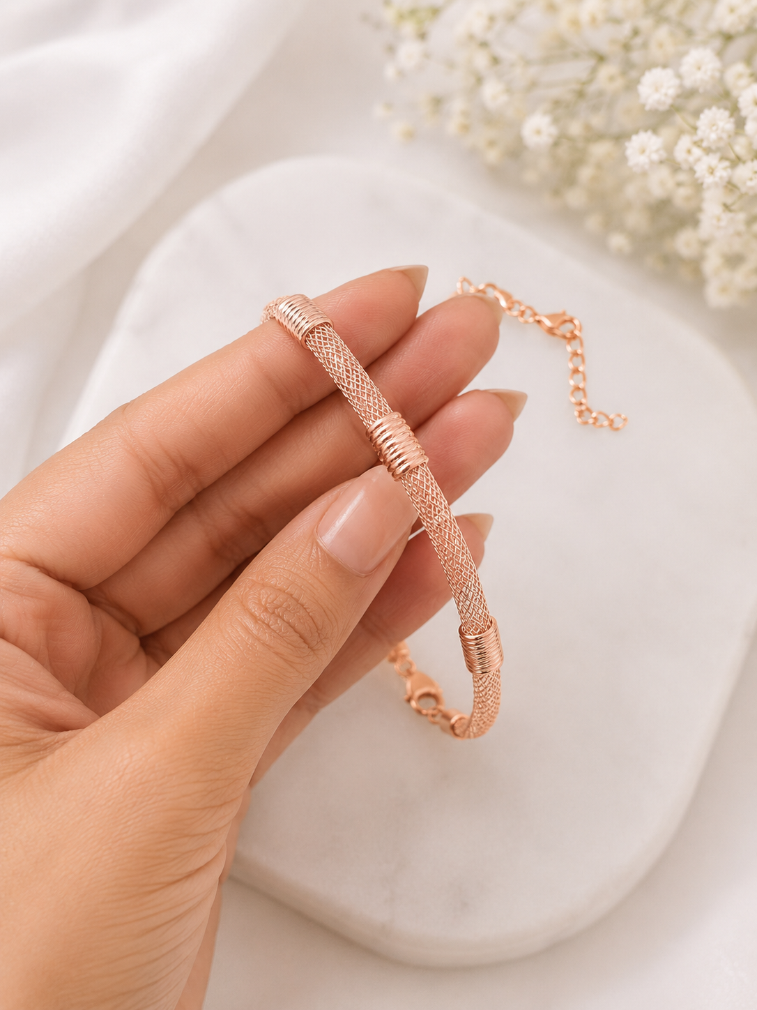 Rose Gold Plated Mesh Chain Bracelet for Women