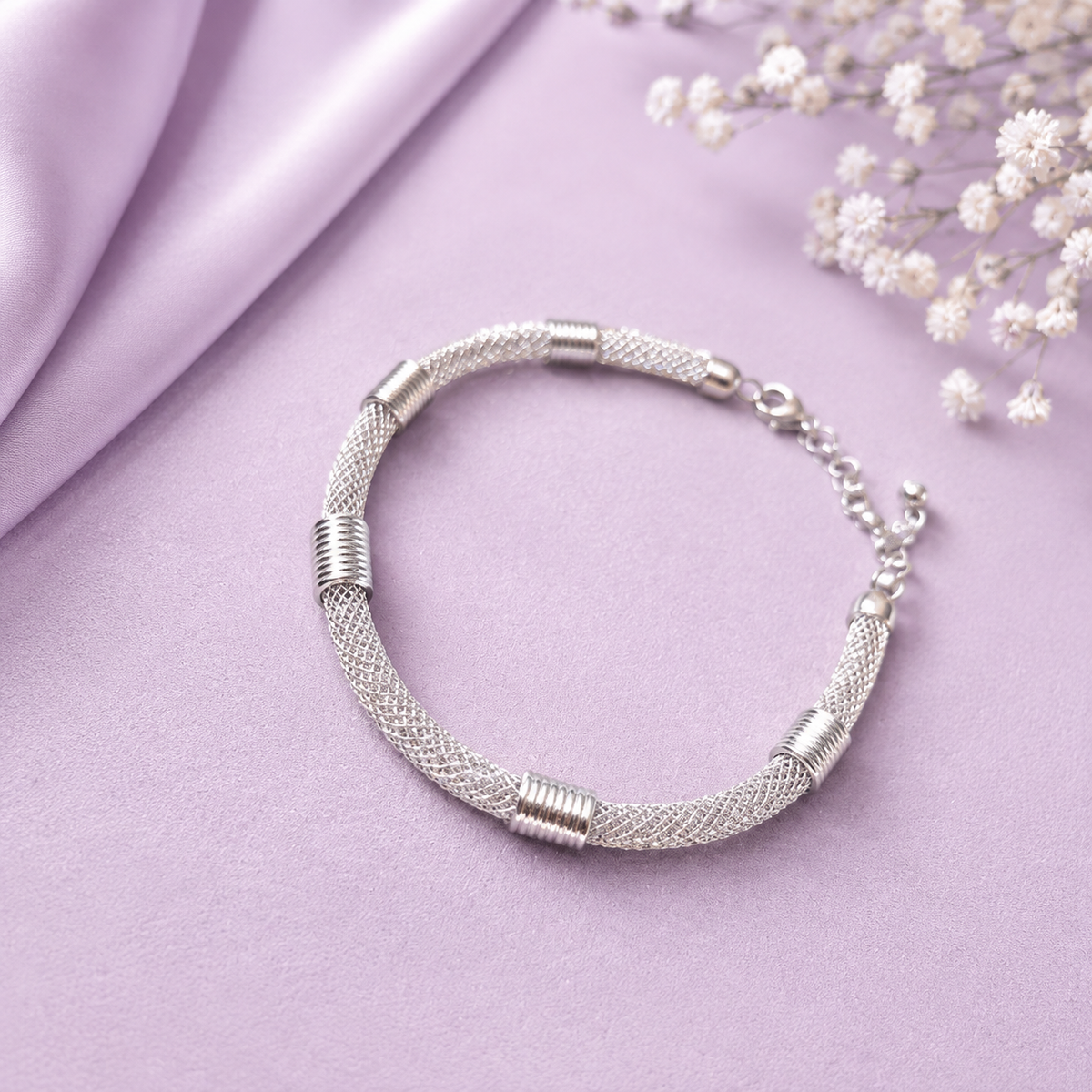 Silver Tone Mesh Chain Bracelet for Women
