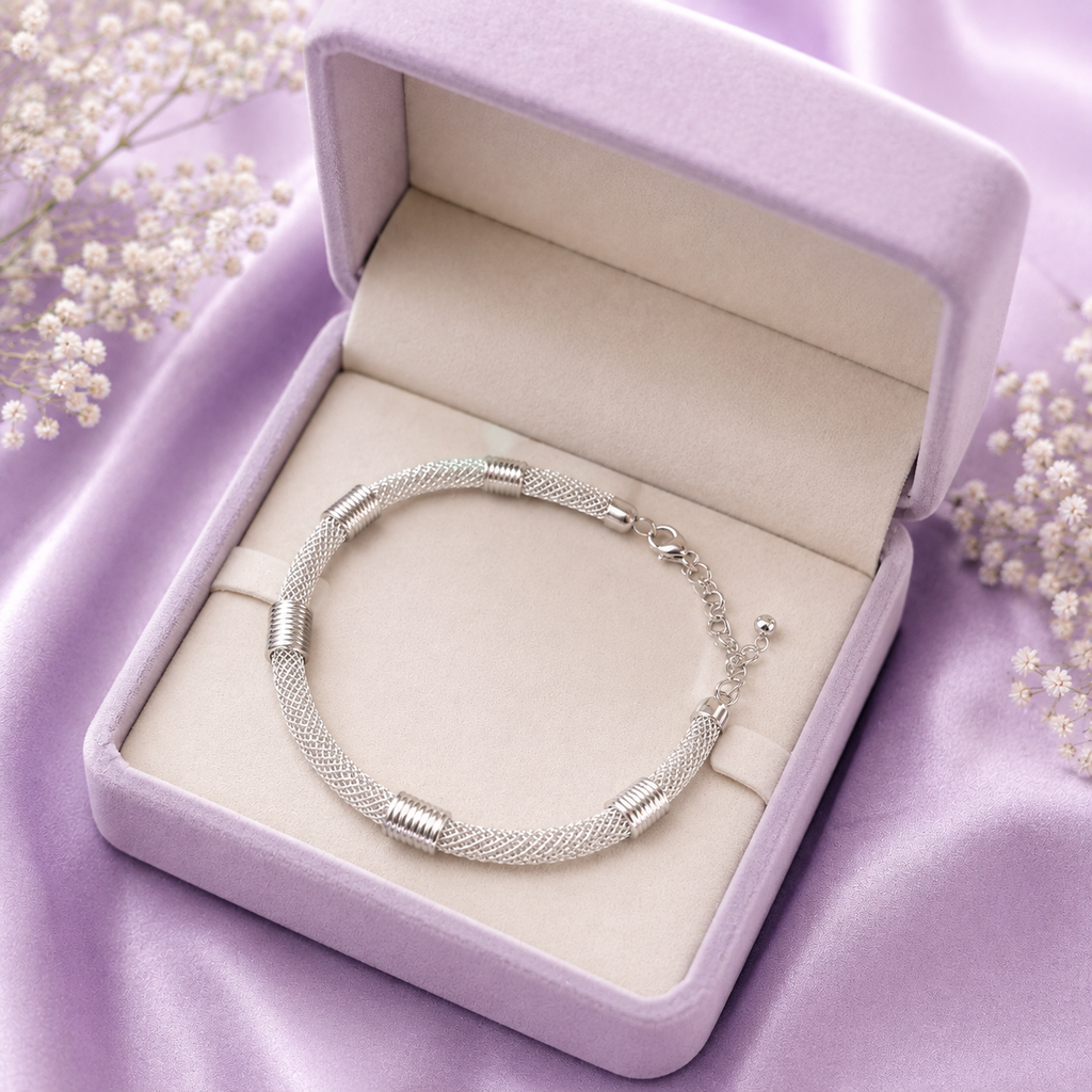 Silver Tone Mesh Chain Bracelet for Women