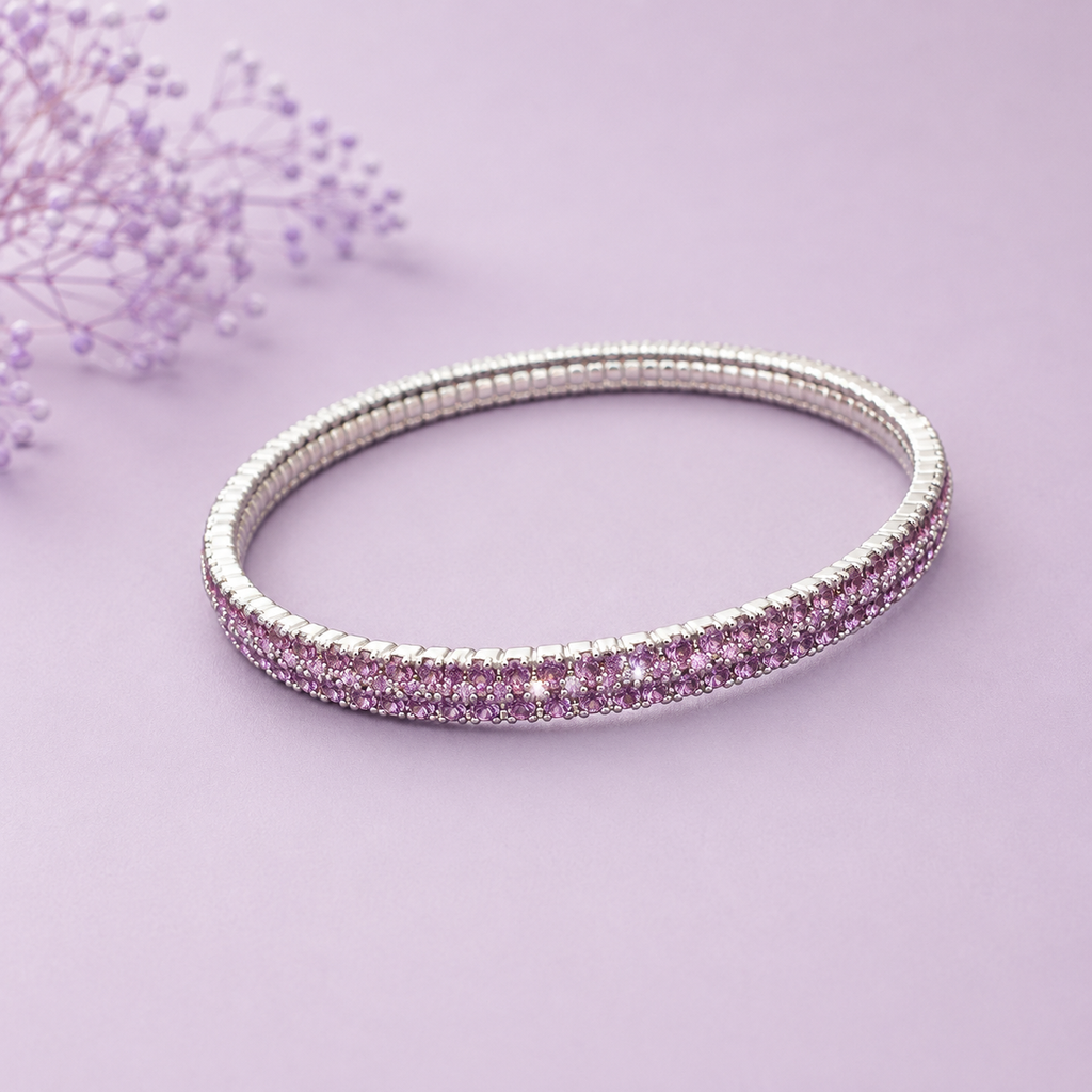 Rose Pink Crystal Tennis Bracelet for Women