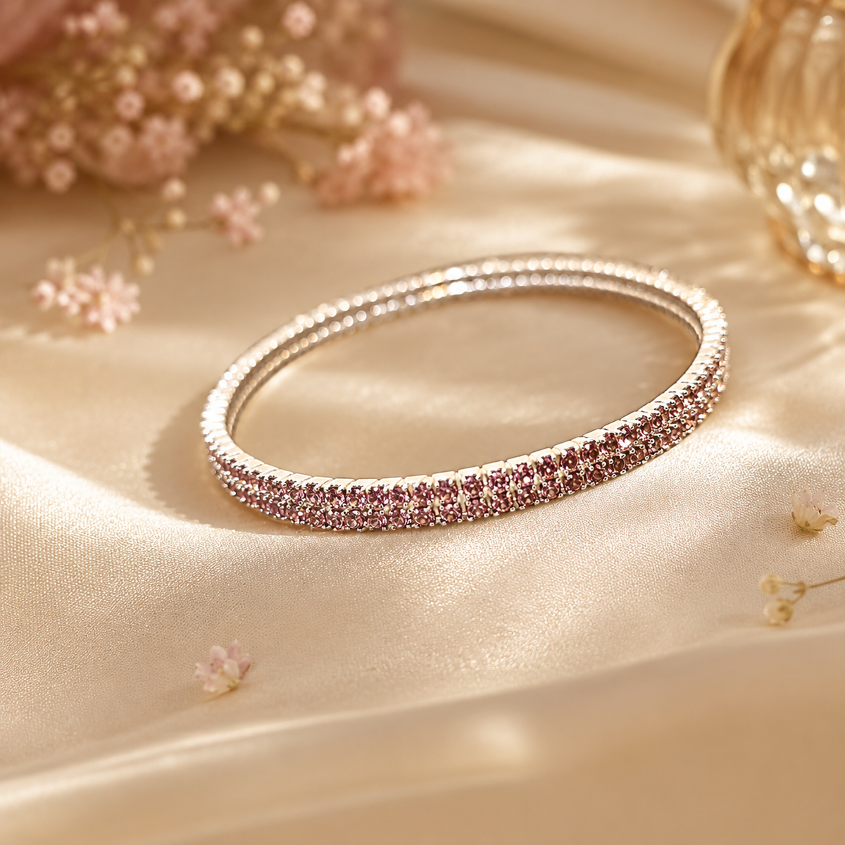 Rose Pink Crystal Tennis Bracelet for Women