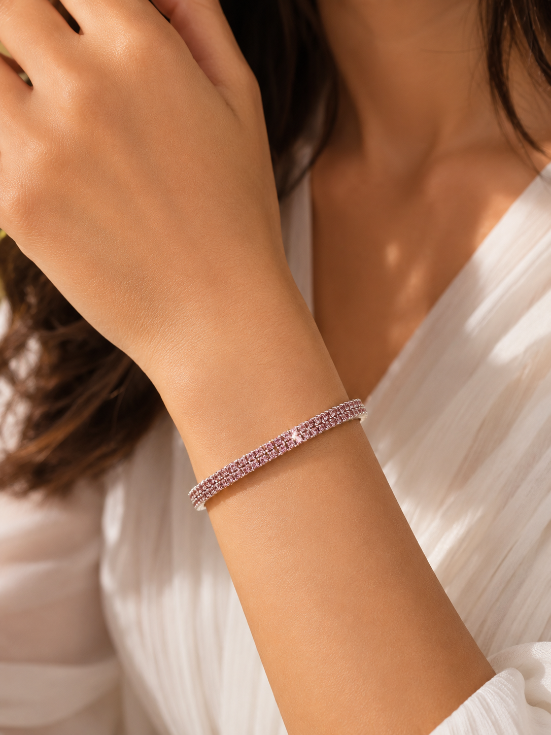 Rose Pink Crystal Tennis Bracelet for Women