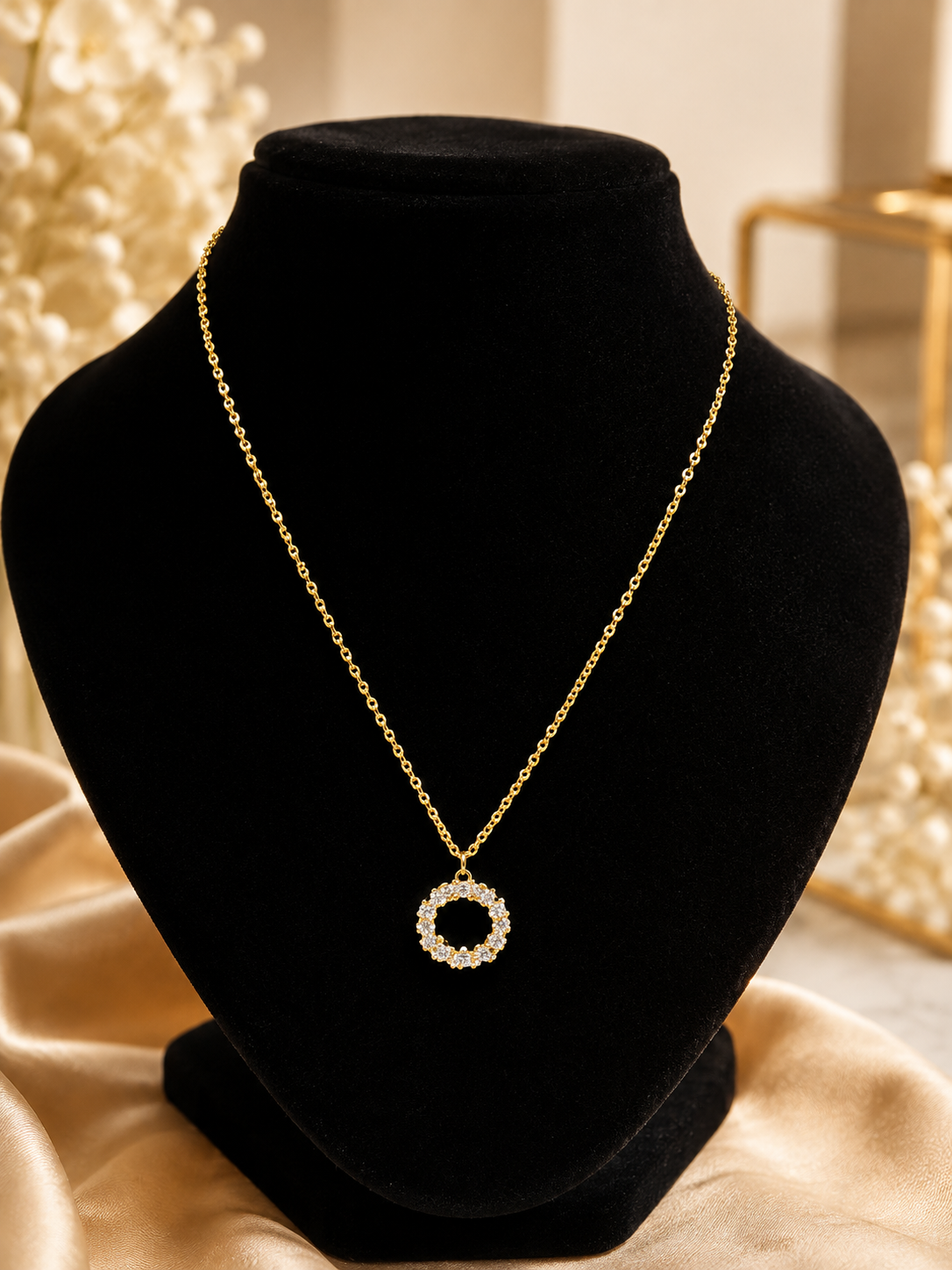 18K Gold Plated Crystal Circle Pendant Necklace