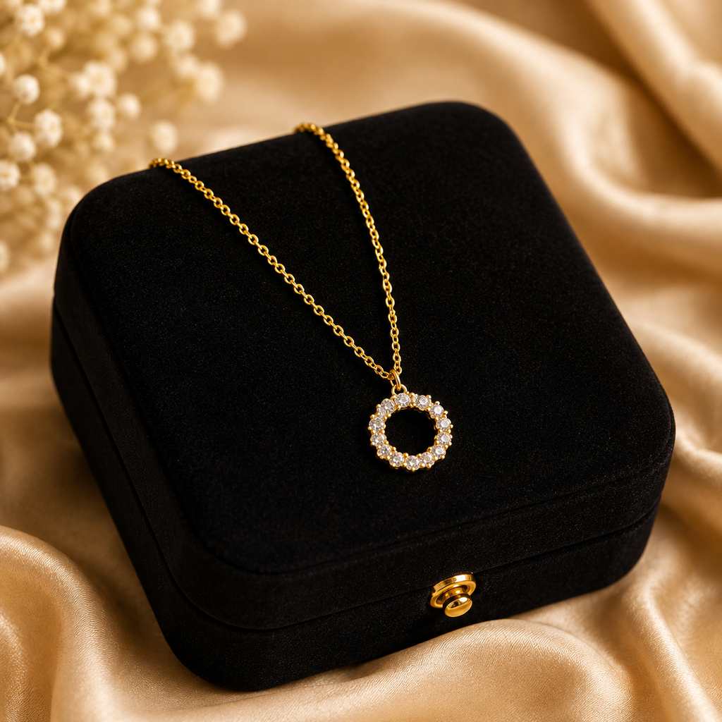 18K Gold Plated Crystal Circle Pendant Necklace