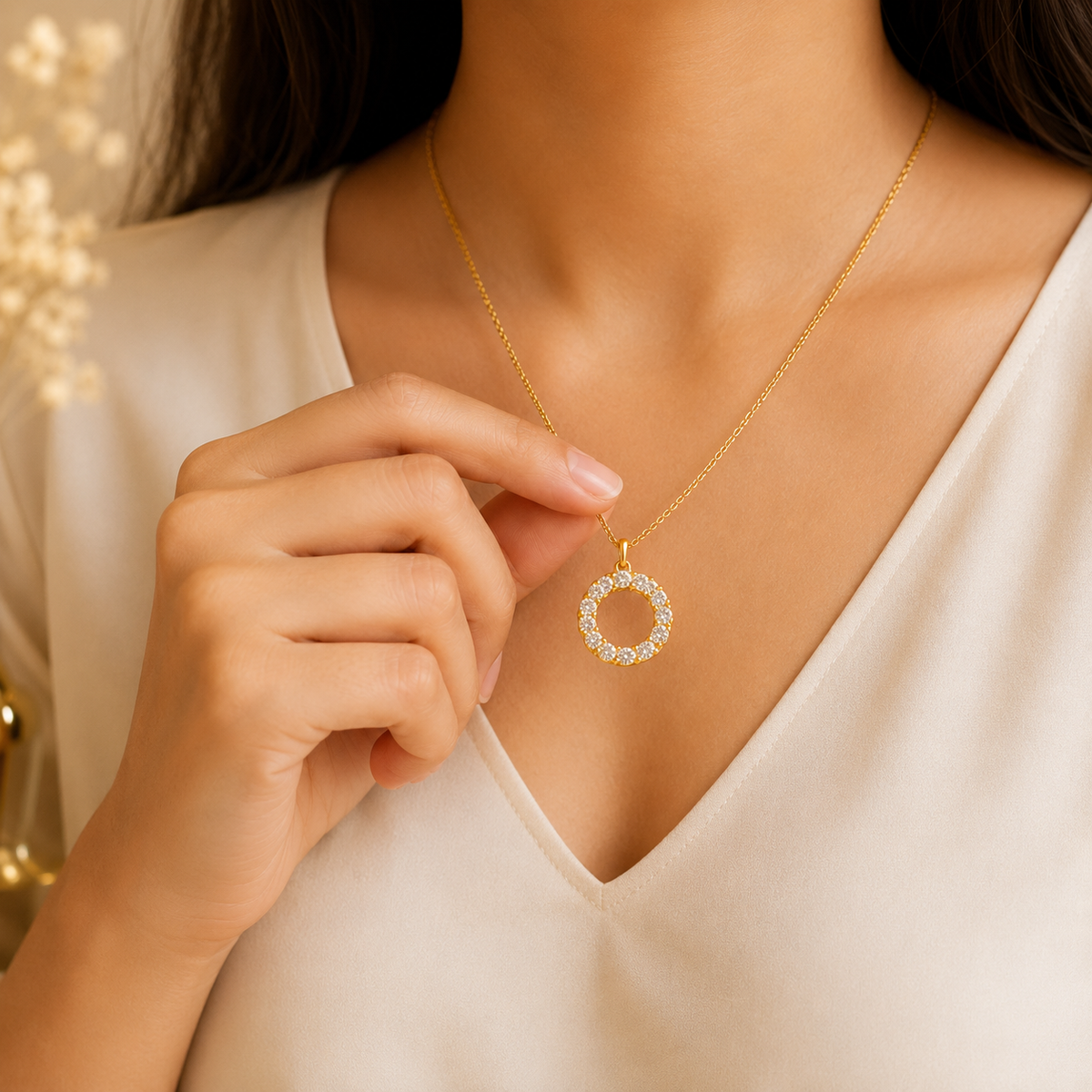 18K Gold Plated Crystal Circle Pendant Necklace