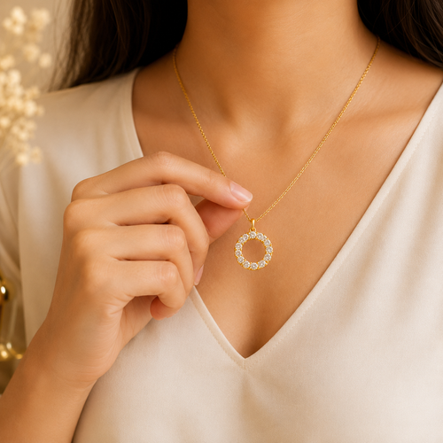 18K Gold Plated Crystal Circle Pendant Necklace
