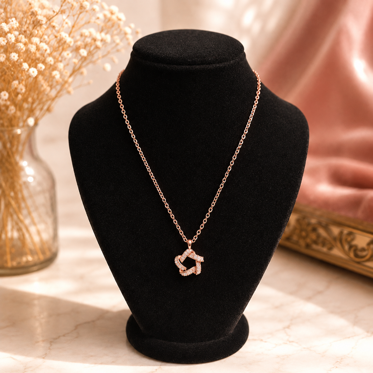 Rose Gold Interlocking Knot Pendant Necklace