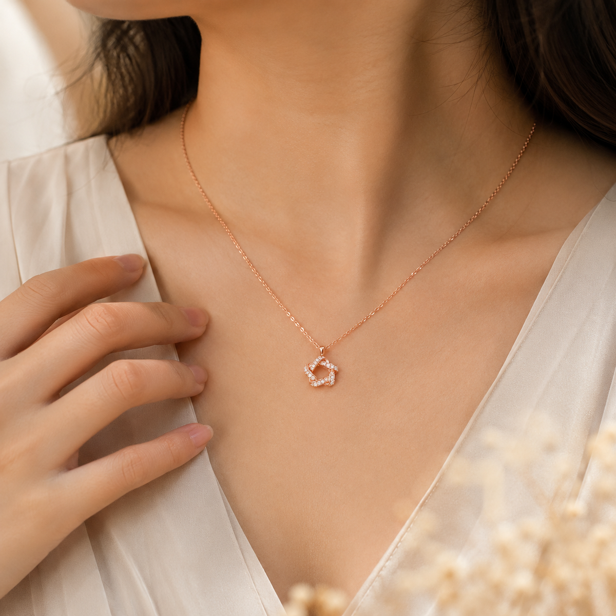 Rose Gold Interlocking Knot Pendant Necklace