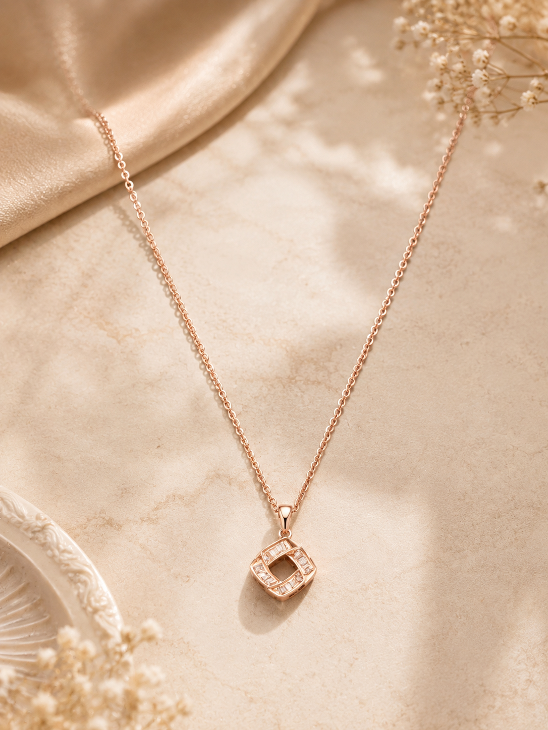 Rose Gold Geometric Crystal Pendant Necklace