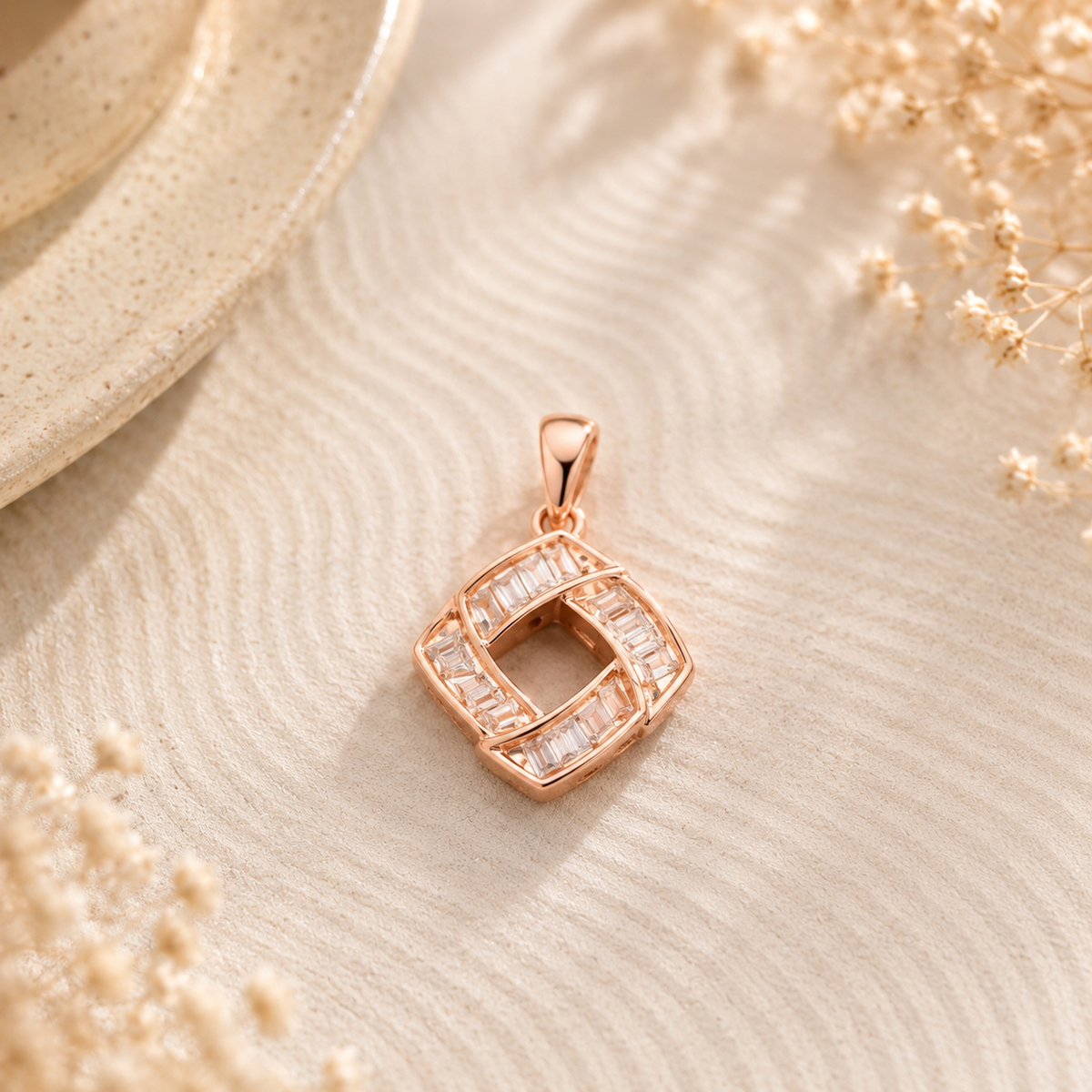 Rose Gold Geometric Crystal Pendant Necklace