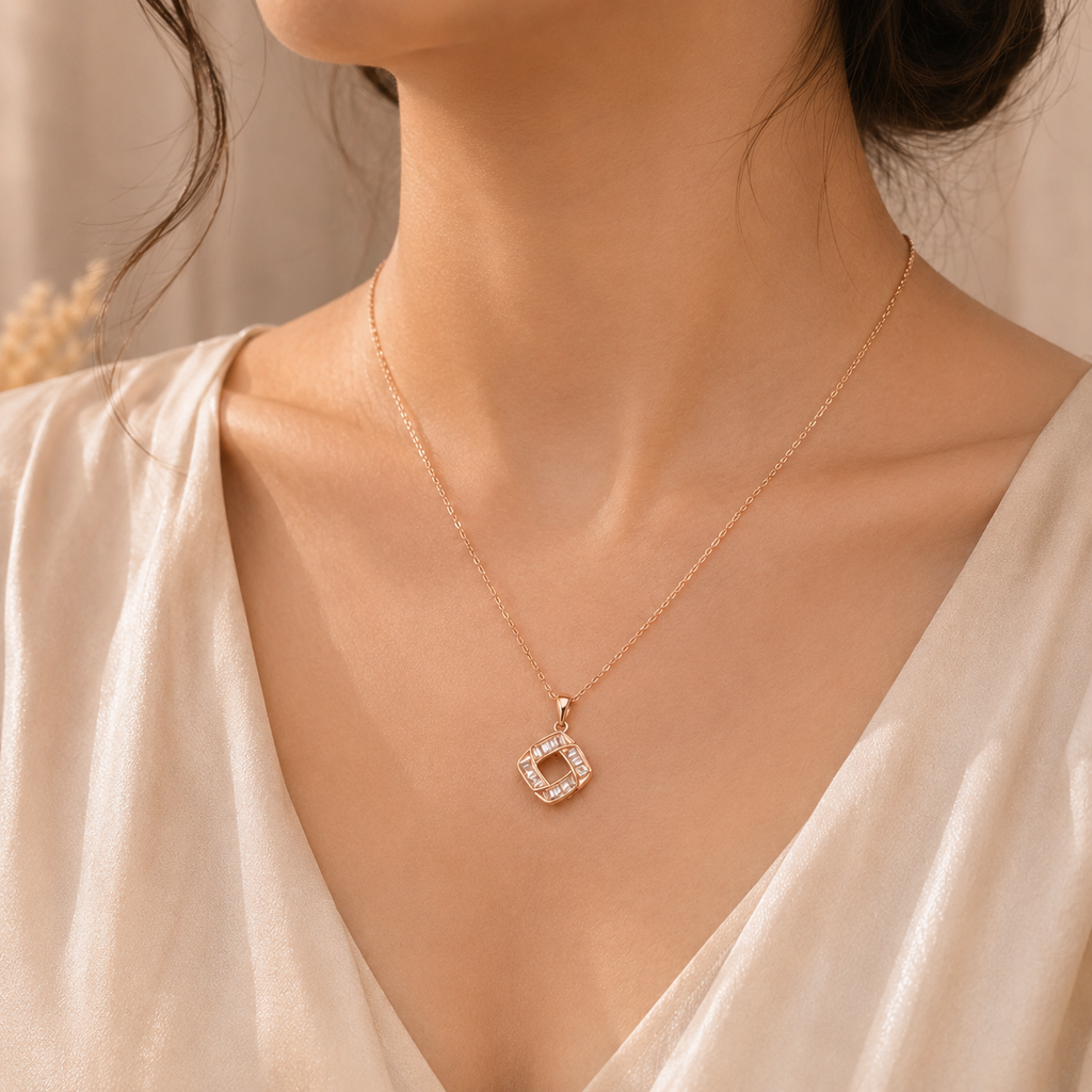 Rose Gold Geometric Crystal Pendant Necklace